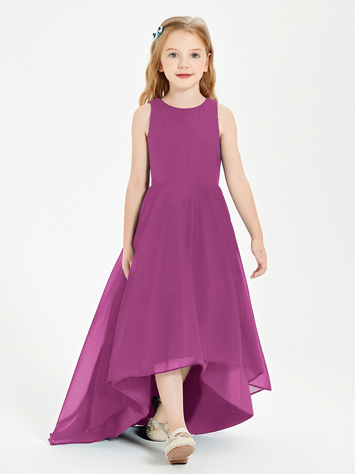 Asymmetrical Junior Bridesmaid Dresses with Scoop Neckline Orchid